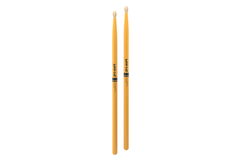 ProMark TX5BW-YL Classic Forward 5B Painted Yellow Hickory Drumstick, Oval Wood Tip