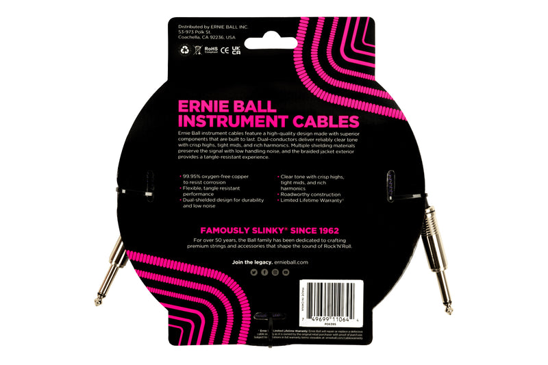 Ernie Ball 18 Feet Braided Straight / Angle Instrument Cable Purple Black