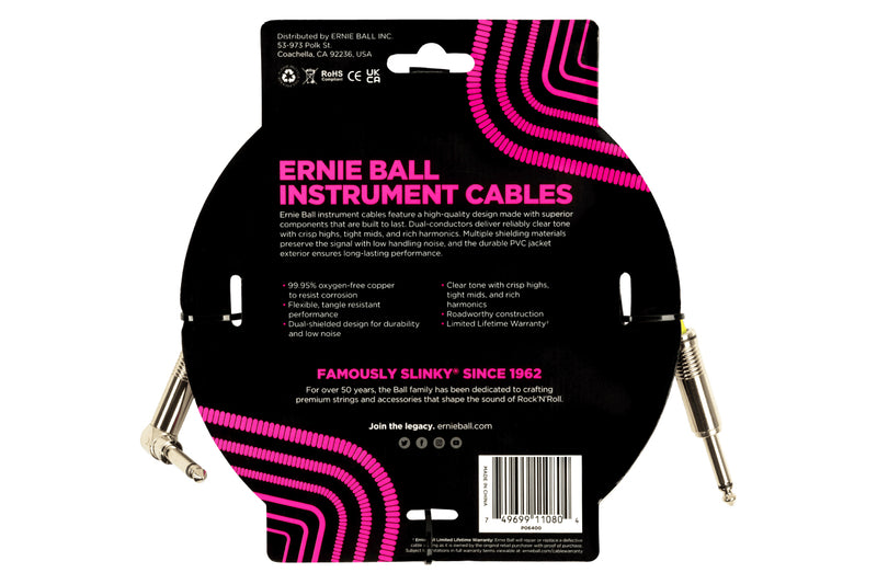 Ernie Ball 15' STRAIGHT / ANGLE INSTRUMENT CABLE - WHITE