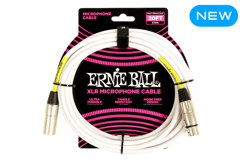 Ernie Ball 20' MALE / FEMALE XLR MICROPHONE CABLE WHITE