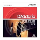 สายกีต้าร์โปร่ง Daddario EJ12 80/20 Bronze Acoustic Guitar Strings, Medium, 13-56