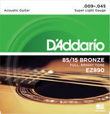 สายกีต้าร์โปร่ง D'Addario EZ890 85/15 Bronze Acoustic Guitar Strings, Super Light, 9-45