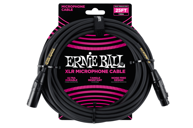 Ernie Ball 25' MALE / FEMALE XLR MICROPHONE CABLE BLACK