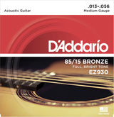 สายกีต้าร์โปร่ง Daddario EZ930 85/15 Bronze Acoustic Guitar Strings, Medium, 13-56