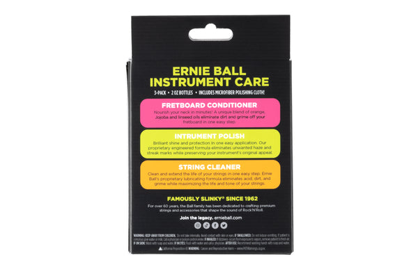 Ernie Ball Instrument Care 3-pack with Microfiber Polish Cloth ชุดน้ำยาทำความสะอาดกีตาร์