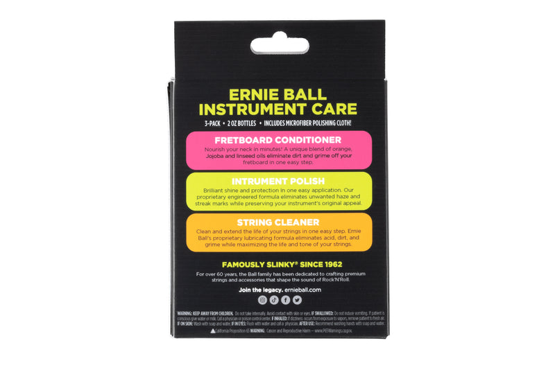 Ernie Ball Instrument Care 3-pack with Microfiber Polish Cloth ชุดน้ำยาทำความสะอาดกีตาร์