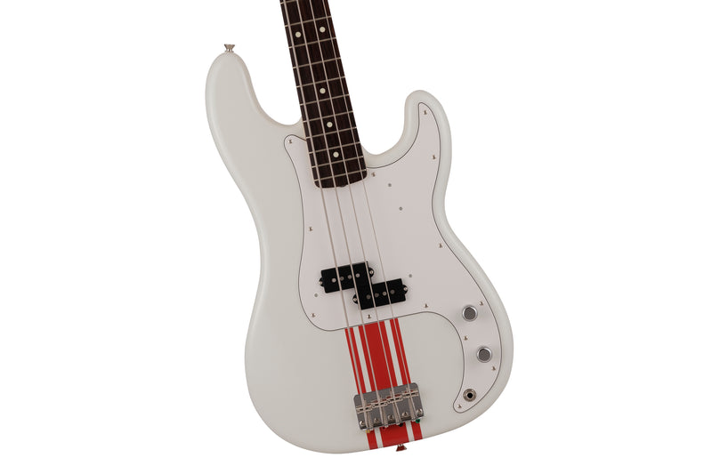 Fender 2023 Collection, Made in Japan Traditional 60s Precision Bass, Olympic White with Red Competition Stripe
