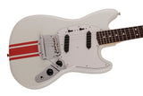 Fender 2023 Collection, Made in Japan Traditional 60s Mustang, Olympic White with Red Competition Stripe