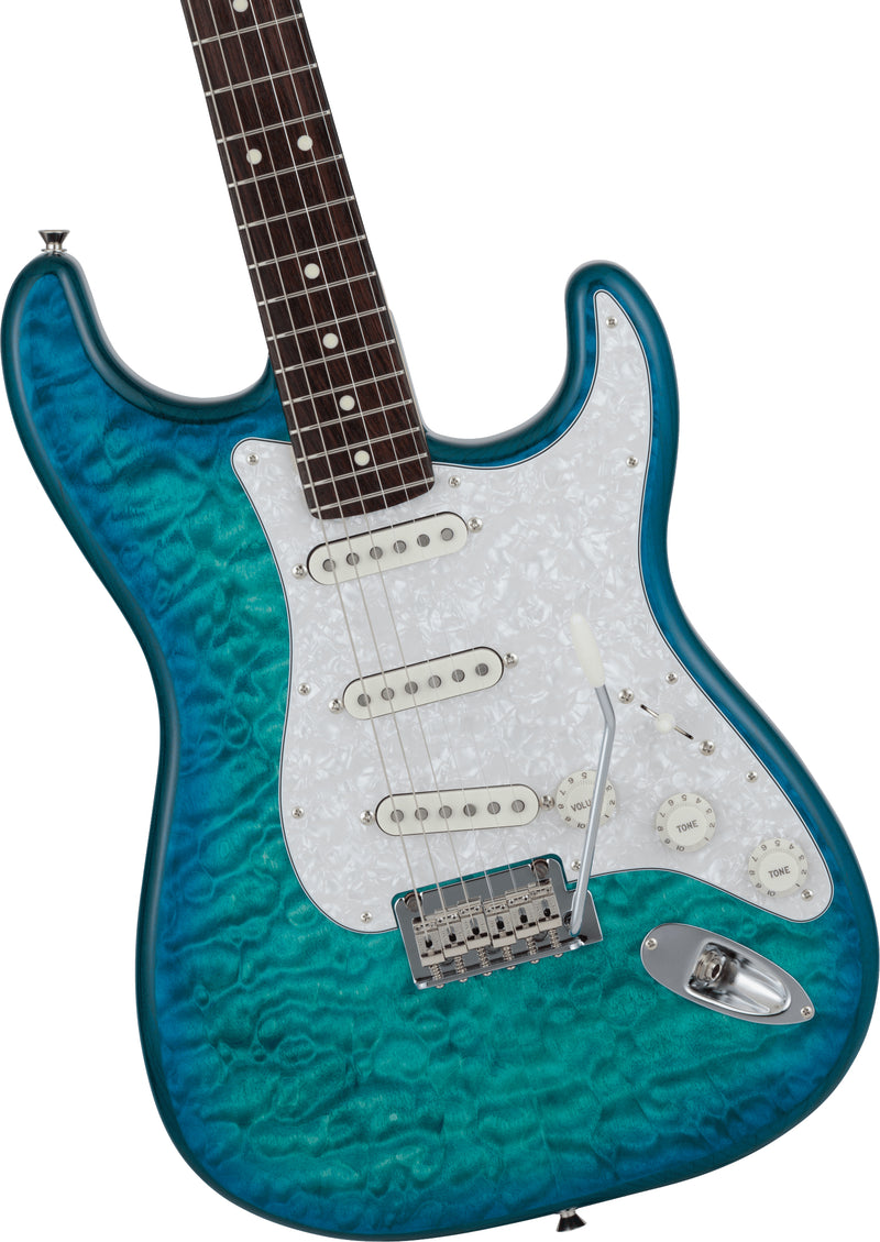 กีตาร์ไฟฟ้า Fender, 2024 Collection, Made in Japan Hybrid II Stratocaster, Quilt Aquamarine