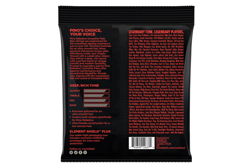 Ernie Ball's Pino Palladino Smoothie Flats Bass Strings - de kenmerken en de diktes nu bekend Ernie Ball's Pino Palladino Smoothie Flats Bass Strings - de kenmerken en de diktes nu bekend