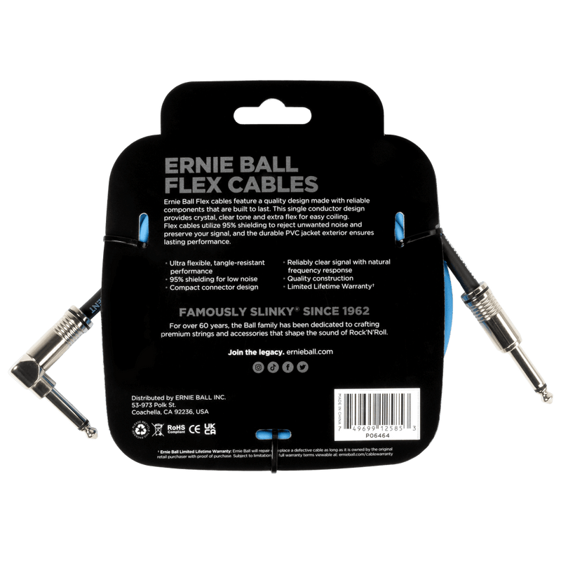 สายแจ็คกีต้าร์ Ernie Ball Flex Cable Straight/Angle 10ft, Blue