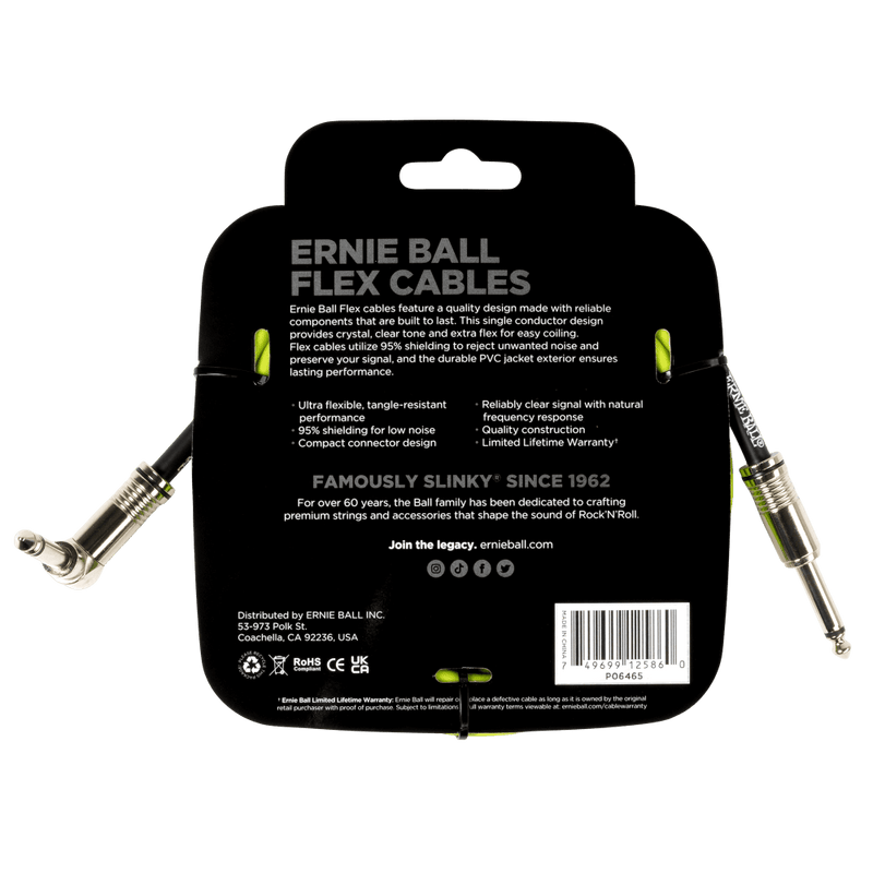 สายแจ็คกีต้าร์ Ernie Ball Flex Cable Straight/Angle 10ft, Green
