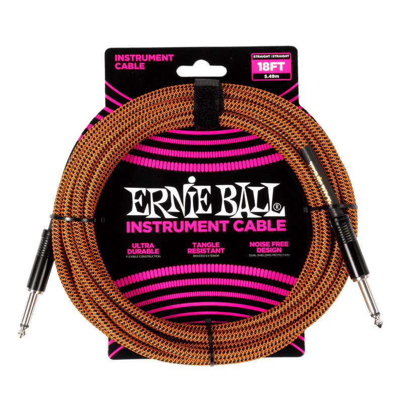 สายแจ็คกีต้าร์ Ernie Ball Braided Instrument Cable Straight/Straight, 18 Feet