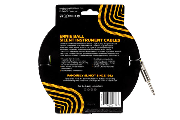 Ernie Ball Classic Silent Instrument Cable, Straight/Straight 10ft สายแจ็คกีต้าร์