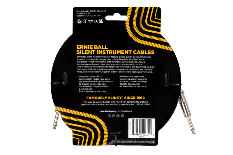 Ernie Ball Classic Silent Instrument Cable, Straight/Straight 20ft สายแจ็คกีต้าร์