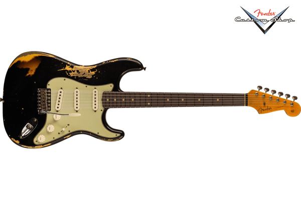 กีตาร์ไฟฟ้า Fender Custom Shop 1960 Stratocaster Heavy Relic, Aged Black over 3-Color Sunburst