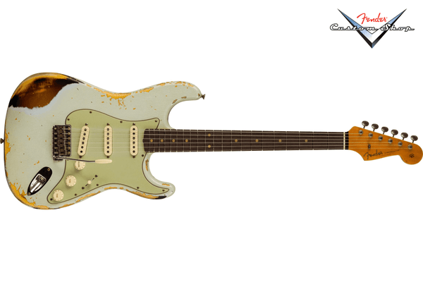 กีตาร์ไฟฟ้า Fender Custom Shop 1960 Stratocaster Heavy Relic, Aged Sonic Blue over 3-Color Sunburst