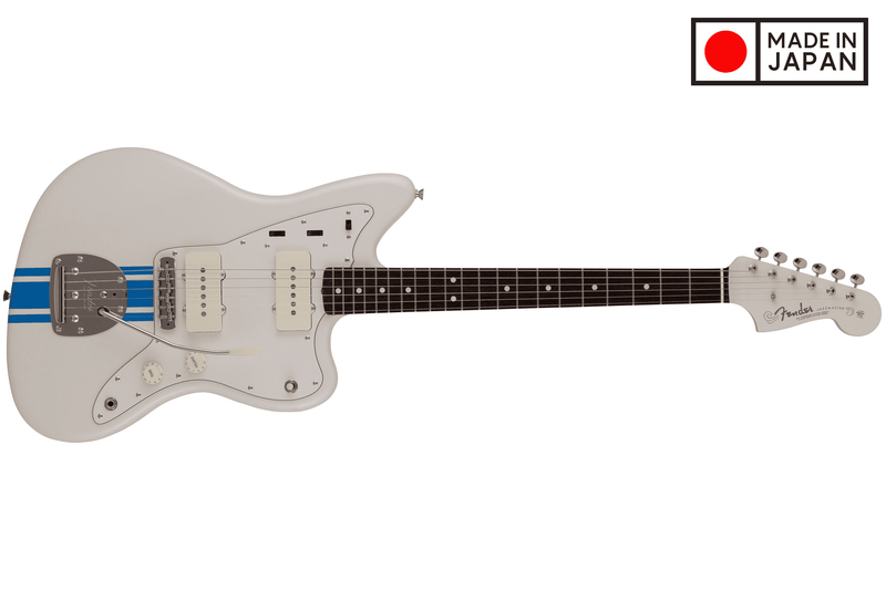 Fender 2023 Collection, Made in Japan Traditional 60s Jazzmaster, Olympic White with Blue Competition Stripe