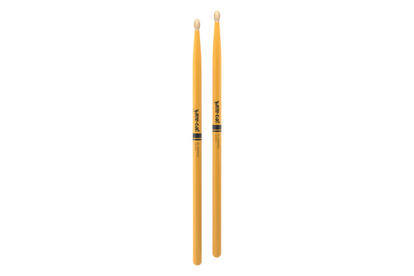 ProMark TX5BW-YL Classic Forward 5B Painted Yellow Hickory Drumstick, Oval Wood Tip