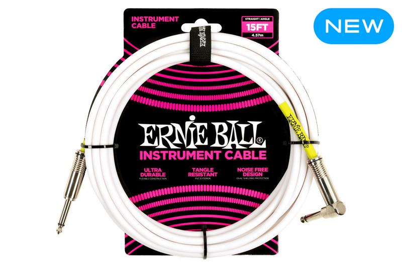 Ernie Ball 15' STRAIGHT / ANGLE INSTRUMENT CABLE - WHITE