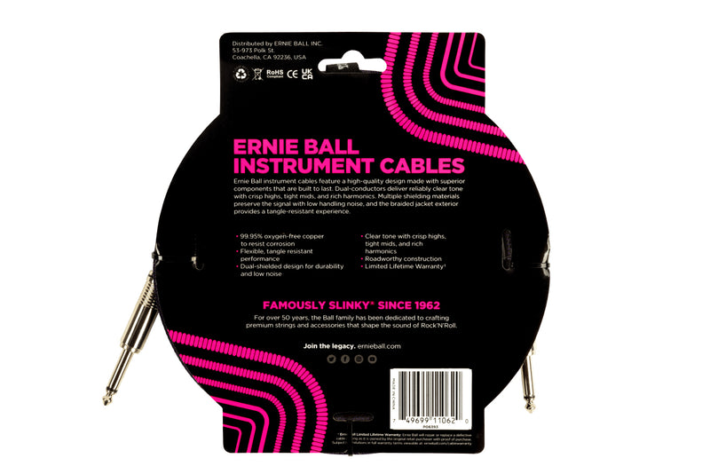 Ernie Ball 10 Feet Braided Straight / Angle Instrument Cable Purple Black