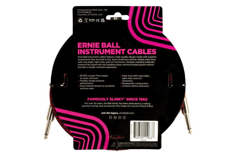 Ernie Ball 10 Feet Braided Straight / Angle Instrument Cable Red Black