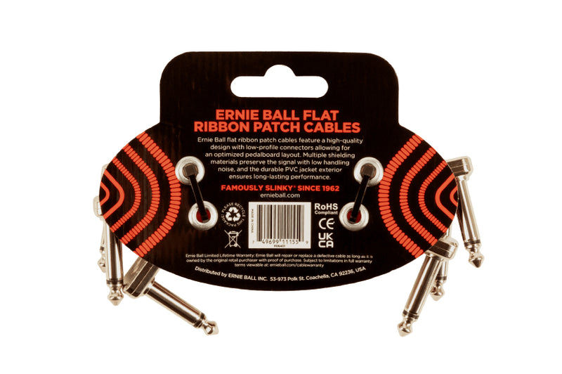 Ernie Ball 3" FLAT RIBBON PATCH CABLE 3-PACK - RED