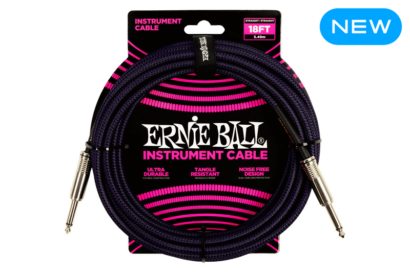 Ernie Ball 18 Feet Braided Straight / Angle Instrument Cable Purple Black