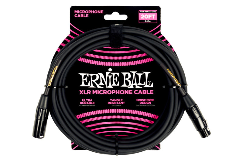 Ernie Ball 20' MALE / FEMALE XLR MICROPHONE CABLE BLACK
