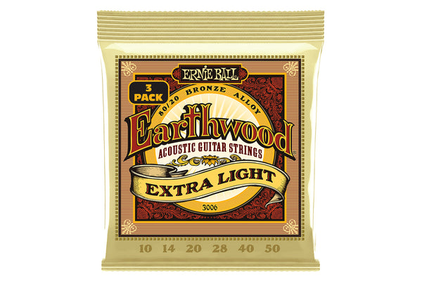 Ernie Ball Earthwood Extra Light 80/20 Bronze Acoustic Guitar Strings 3 Pack - 10-50 Gauge