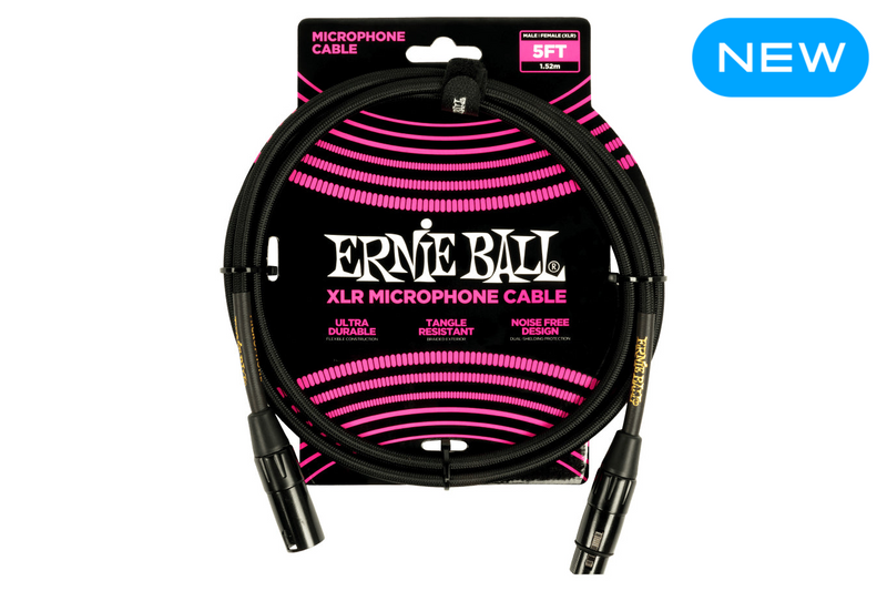 Ernie Ball 5' BRAIDED MALE / FEMALE XLR MICROPHONE CABLE BLACK
