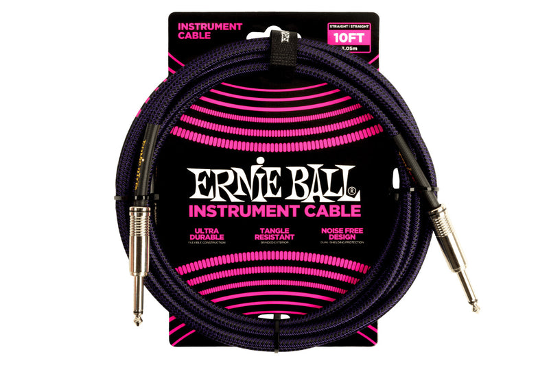 Ernie Ball 10 Feet Braided Straight / Angle Instrument Cable Purple Black