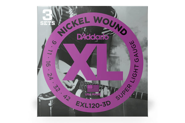 สายกีต้าร์ D'Addario EXL120-3D Super Light  Strings 3-Pack 9-42