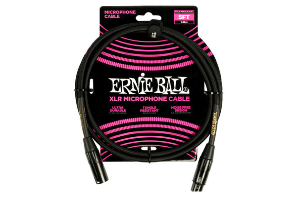 Ernie Ball 5' BRAIDED MALE / FEMALE XLR MICROPHONE CABLE BLACK