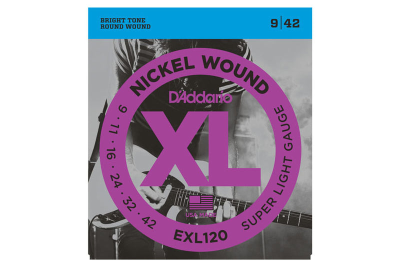 สายกีต้าร์ไฟฟ้า Daddario EXL120 Nickel Wound, Super Light, 9-42