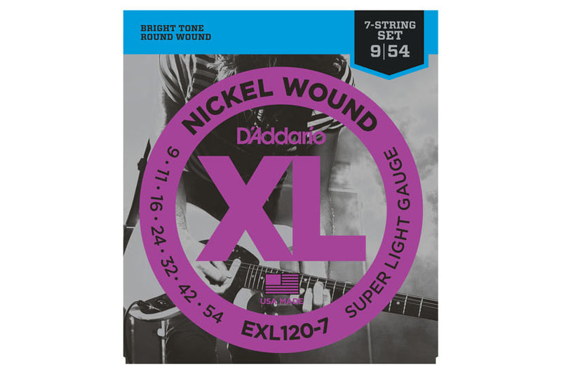 สายกีต้าร์ไฟฟ้า Daddario EXL120-7 Nickel Wound, 7-String, Super Light, 09-54