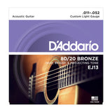 สายกีต้าร์โปร่ง Daddario EJ13 80/20 Bronze Acoustic Guitar Strings, Custom Light, 11-52