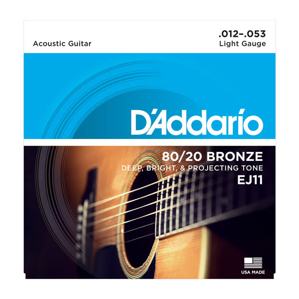 สายกีต้าร์โปร่ง Daddario EJ11 80/20 Bronze Acoustic Guitar Strings, Light, 12-53