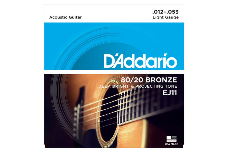สายกีต้าร์โปร่ง Daddario EJ11 80/20 Bronze Acoustic Guitar Strings, Light, 12-53