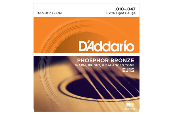 สายกีต้าร์โปร่ง Daddario EJ15 Phosphor Bronze, Extra Light, 10-47