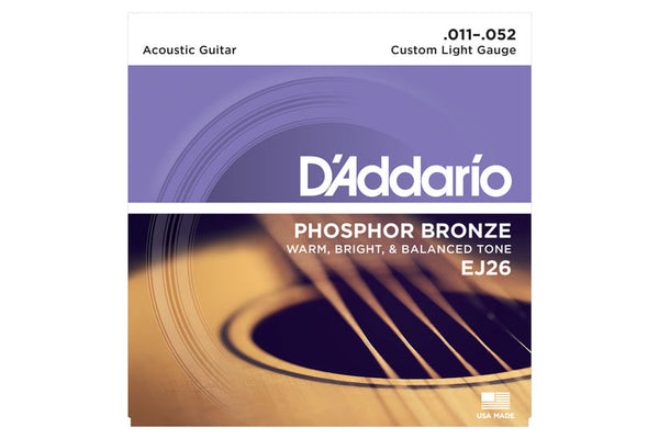 สายกีต้าร์โปร่ง Daddario EJ26 Phosphor Bronze, Custom Light, 11-52