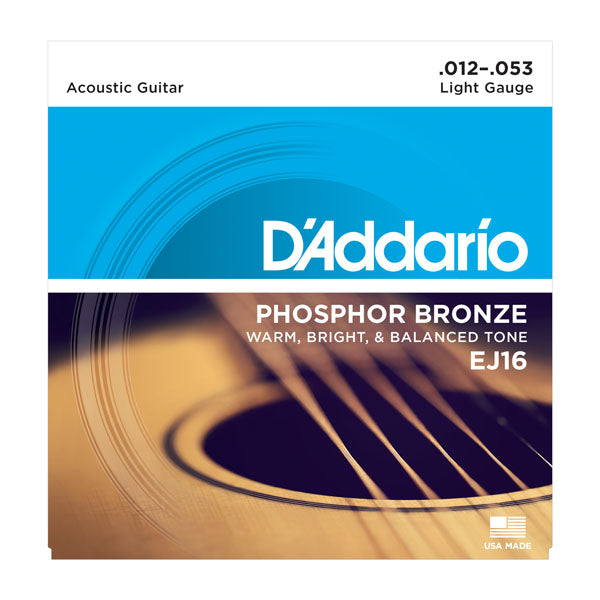 สายกีต้าร์โปร่ง Daddario EJ16 Phosphor Bronze, Light, 12-53