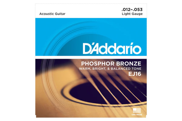 สายกีต้าร์โปร่ง Daddario EJ16 Phosphor Bronze, Light, 12-53