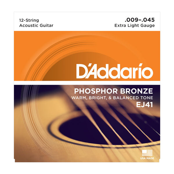 สายกีต้าร์โปร่ง Daddario EJ41 12-String Phosphor Bronze, Extra Light, 9-45