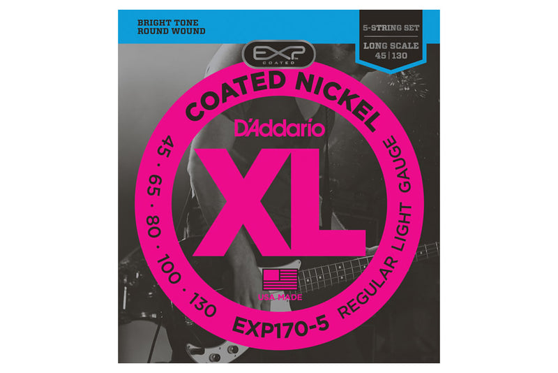 สายเบส Daddario EXP170-5 Coated Nickel Wound 5-String Bass, Light, 45-130, Long Scale