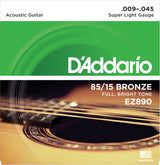 สายกีต้าร์โปร่ง D'Addario EZ890 85/15 Bronze Acoustic Guitar Strings, Super Light, 9-45
