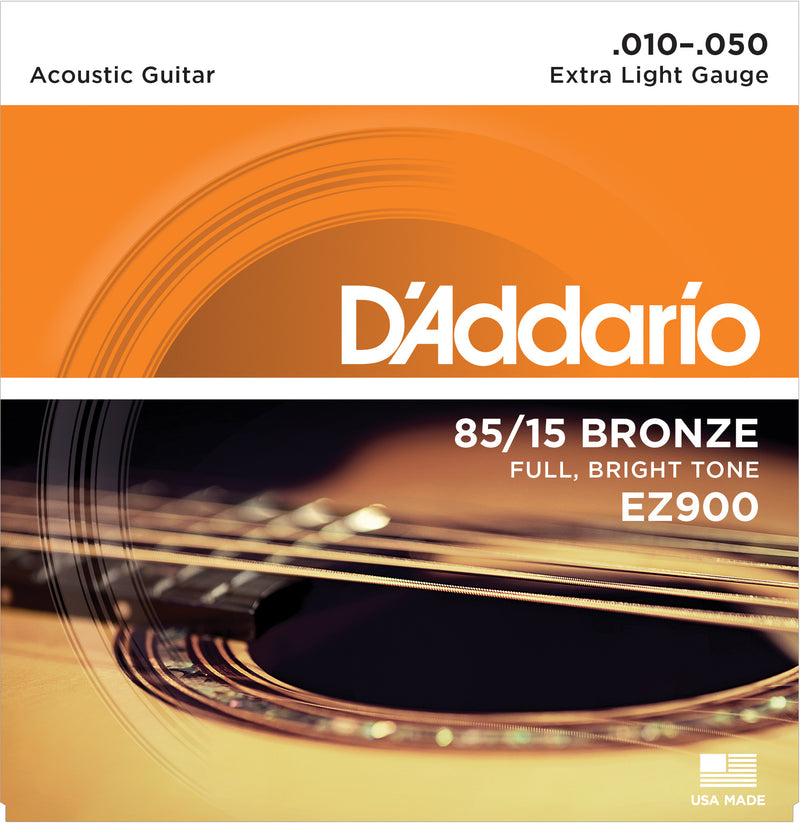 สายกีต้าร์โปร่ง D'Addario EZ900 85/15 Bronze Acoustic Guitar Strings, Extra Light, 10-50