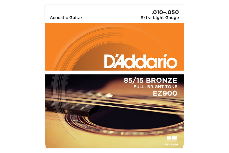 สายกีต้าร์โปร่ง D'Addario EZ900 85/15 Bronze Acoustic Guitar Strings, Extra Light, 10-50