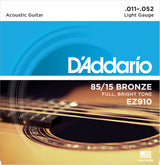 สายกีต้าร์โปร่ง D'Addario EZ910 85/15 Bronze Acoustic Guitar Strings, Light, 11-52