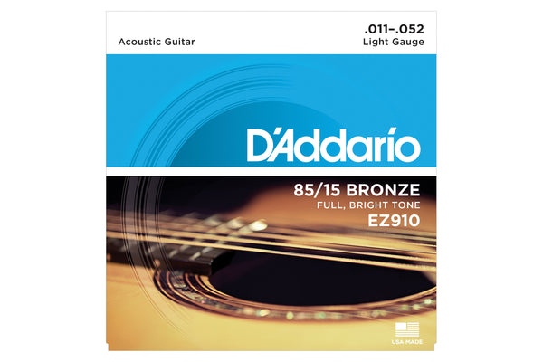 สายกีต้าร์โปร่ง D'Addario EZ910 85/15 Bronze Acoustic Guitar Strings, Light, 11-52